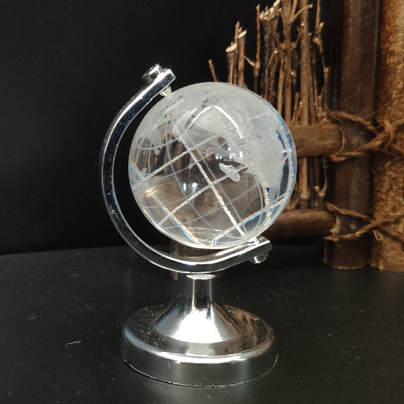 Glass Crystal Laser Earth Globe with Continent Wording on Golden Stand MH-Q0255