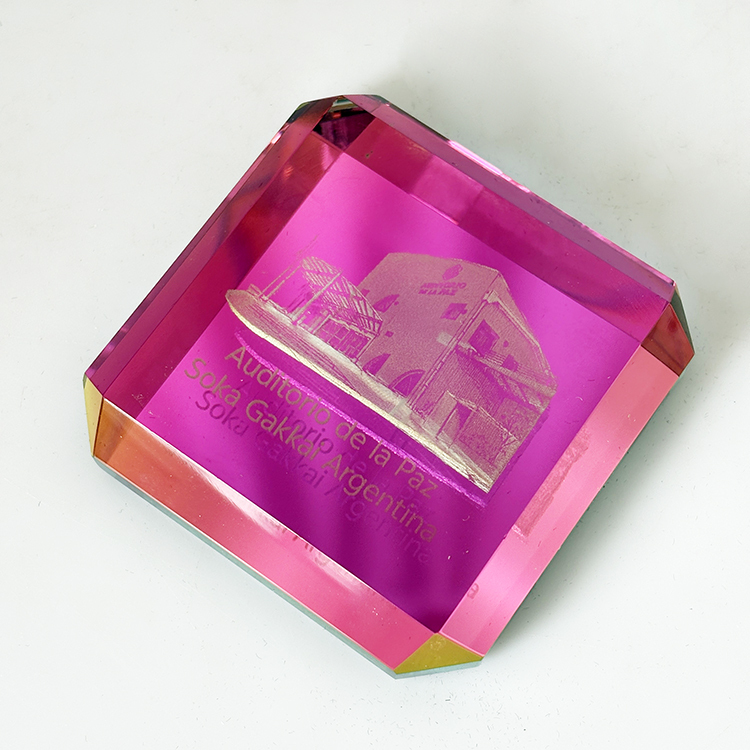 Rainbow Coating square Paperweight with Laser MH-F0667