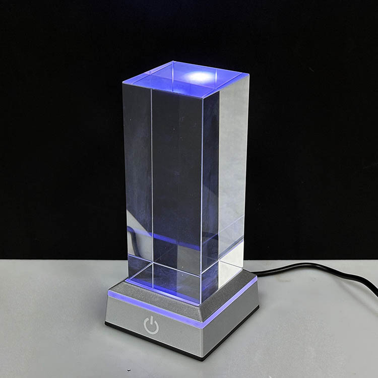 5x5x12cm Blank Crystal Block Cube Paperweight with Sensitive Touch Switch Black Silver Led Light Base MH-F0724