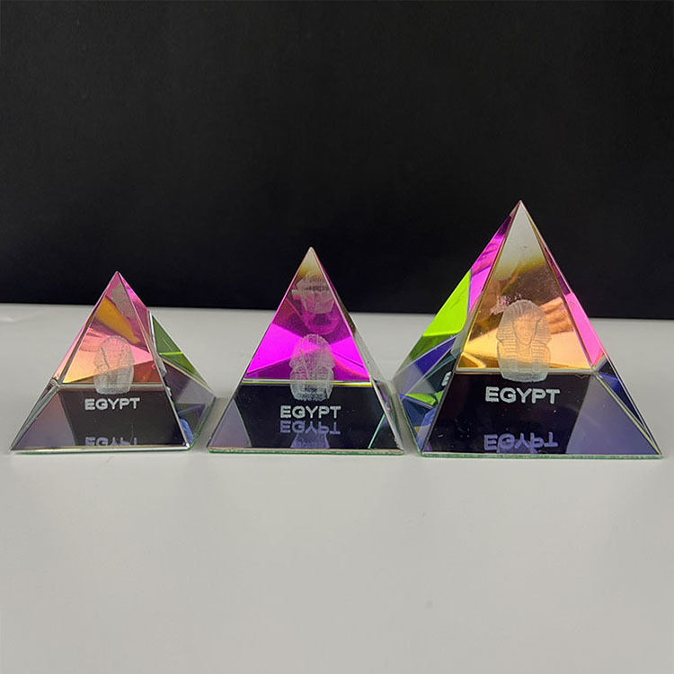 Set of Iridescent Rainbow Pyramid Crystal with Laser Egypt Pharaoh MH-F0593
