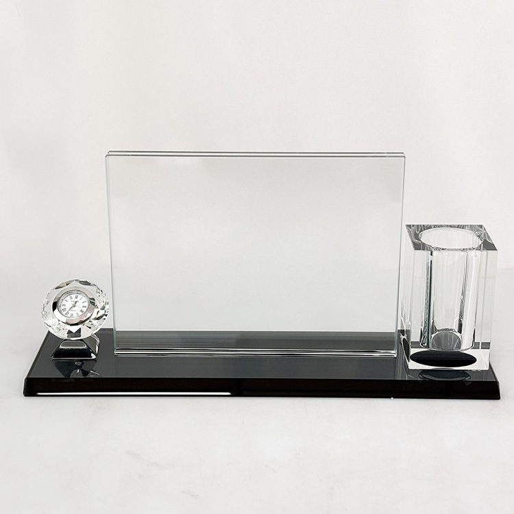 Crystal Pen Holder Set with Diamond Clock with Black Base for Table Decoration MH-B0382