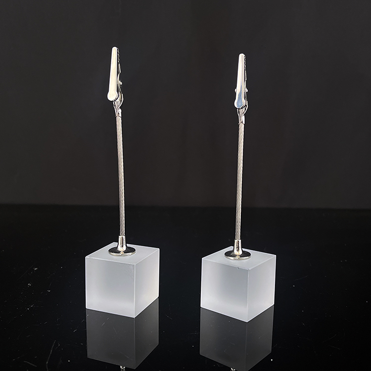Frosted Crystal Glass Cube Memo Clip Card Holder MH-B0388