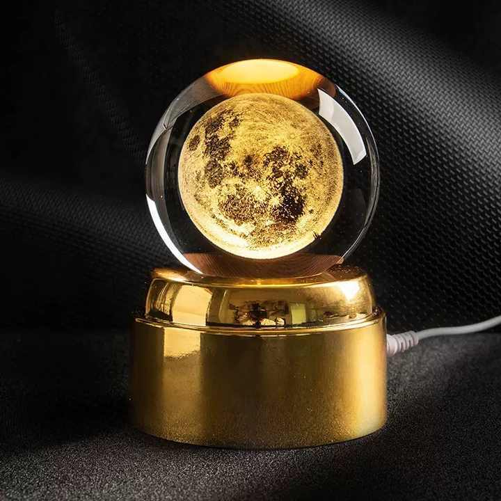 Light up Crystal Laser Milky Way Saturn Ball with Rotating Gold Led Light Base MH-Q0278