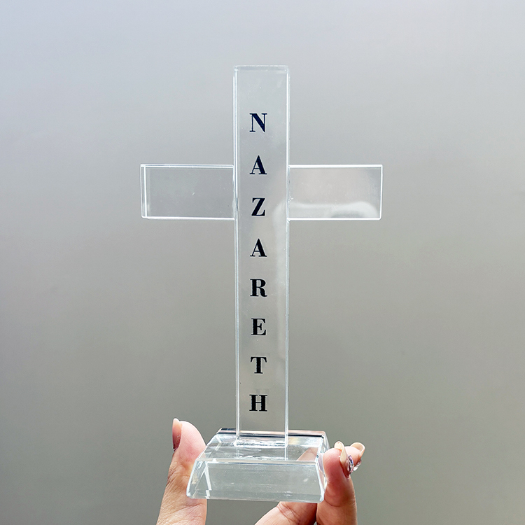 Personalized Clear Crystal Glass Standing Cross Figurine MH-15565