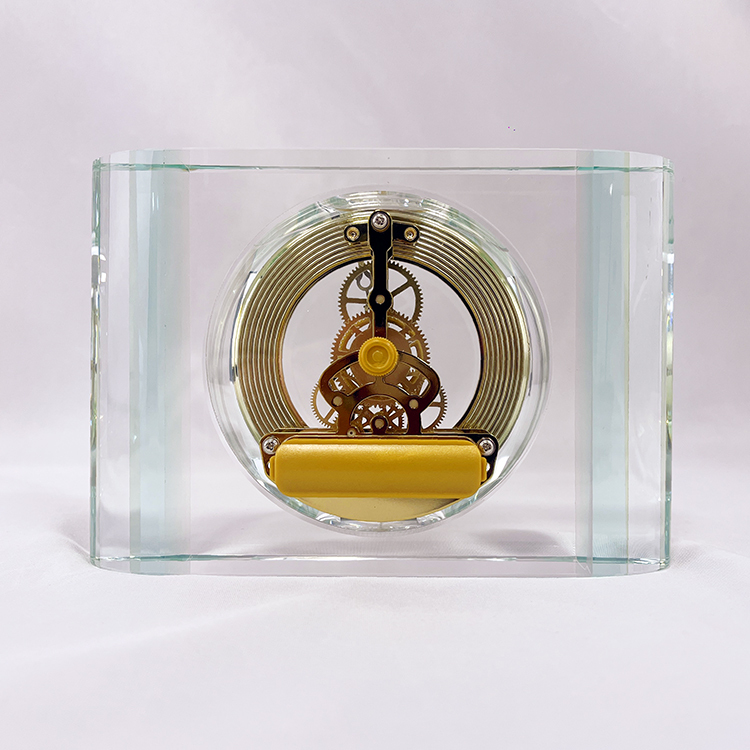 Engraved Mantel Clear Glass Crystal Table Clock MH-C0068