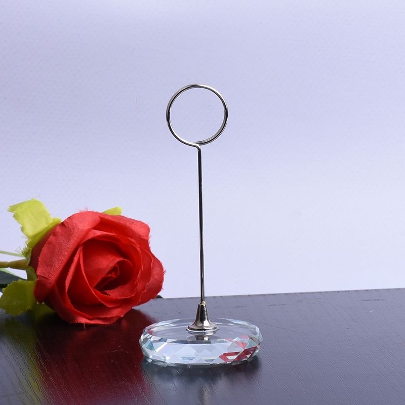 Crystal Glass Round Memo Clip Card Holder