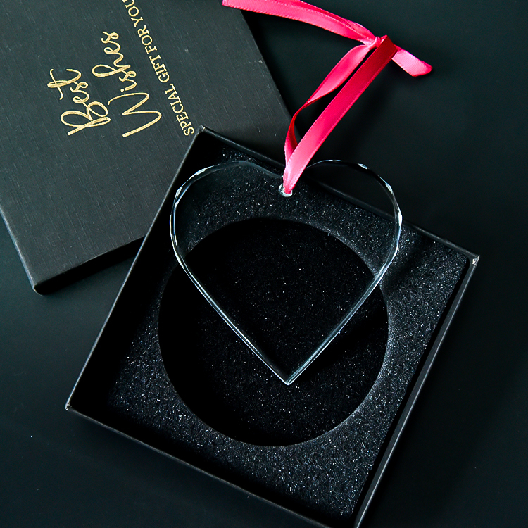 Factory Wholesale Blank K9 Glass Christmas Ornaments Decoration Customized Heart Crystal Christmas Ornament