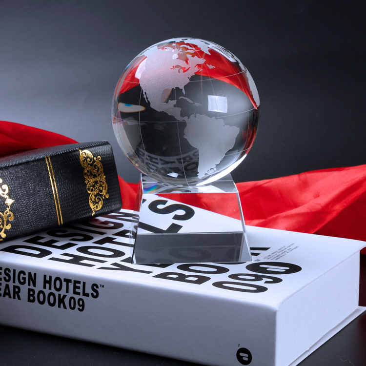 Glass World Crystal Globe on Pedestal Base MH-Q0229