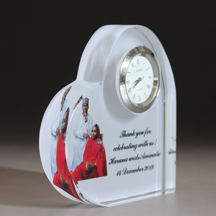 Personalized Full Color Printing Photo Heart Shaped Crystal Clock MH-C0206