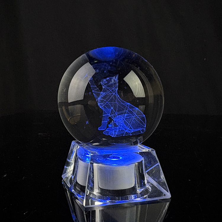 Light up  Laser Cat Glass Crystal Ball with Crystal Led Light Base MH-Q0283
