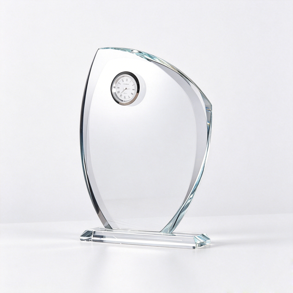 Decorative Crystal Award Clock Trophy Hand Crafted UV Printed Laser Engraving Custom Personalized Glass Crystal Trophy for