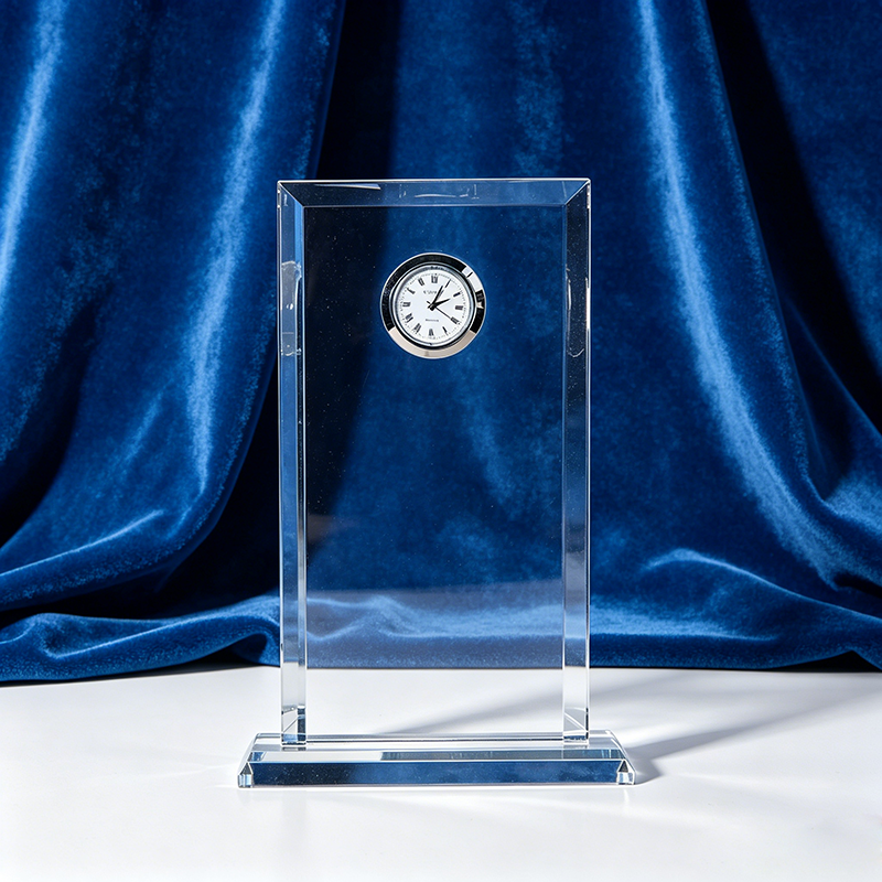 Crystal Glass Trophy Clock Award Personalized Hand Crafted UV Printed Laser Engraved Gift Box for Ceremony Awards