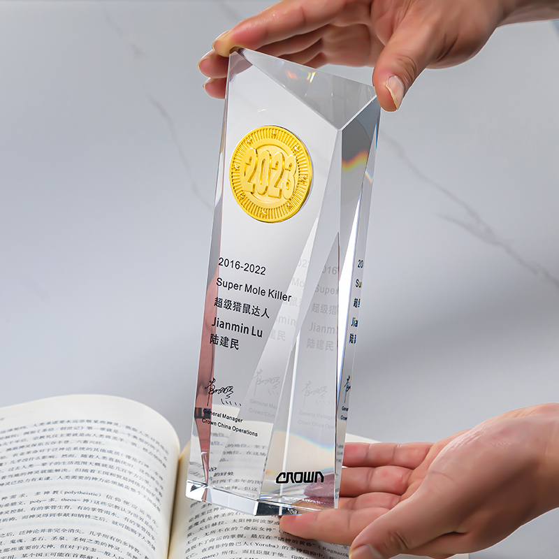 Small Bridge New Product Ideas Wholesale Custom Black and White Crystal Trophy with Beveled Corners