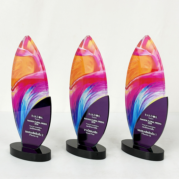 Purple Mirror Printing Mirror Finishing Crystal Glass Awards Plaque Trophy MH-LJ0708