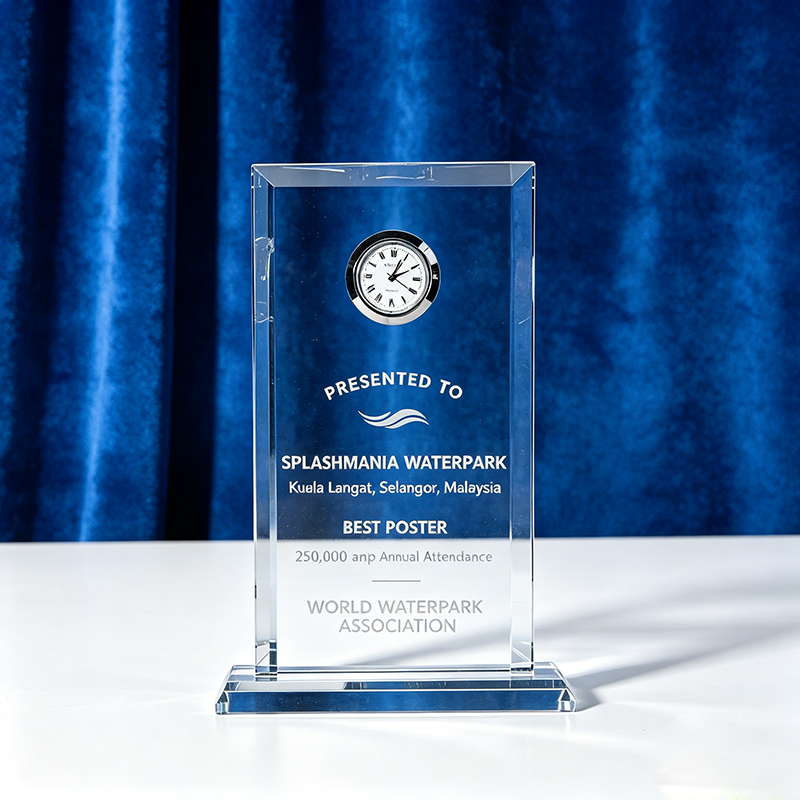 Crystal Glass Trophy Clock Award Personalized Hand Crafted UV Printed Laser Engraved Gift Box for Ceremony Awards