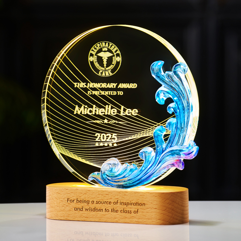 Customized Round Crystal Trophy Liuli Award Ceremony Glaze Honor Event Rewards