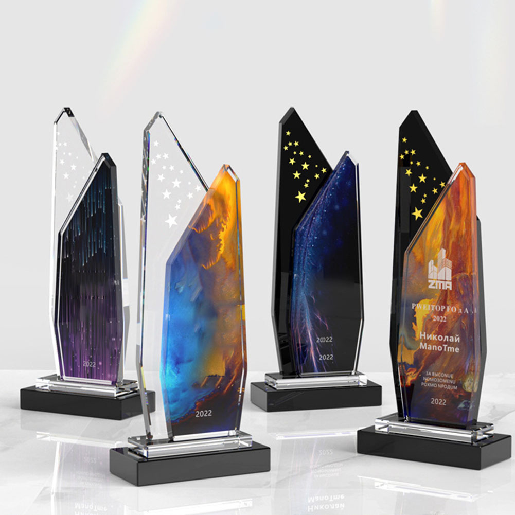 Crystal Glass Trophy Custom, Glass Award Gold Trophies Clear Unique New Design Hot Sale Europe Classic Custom Acrylic Trophy/