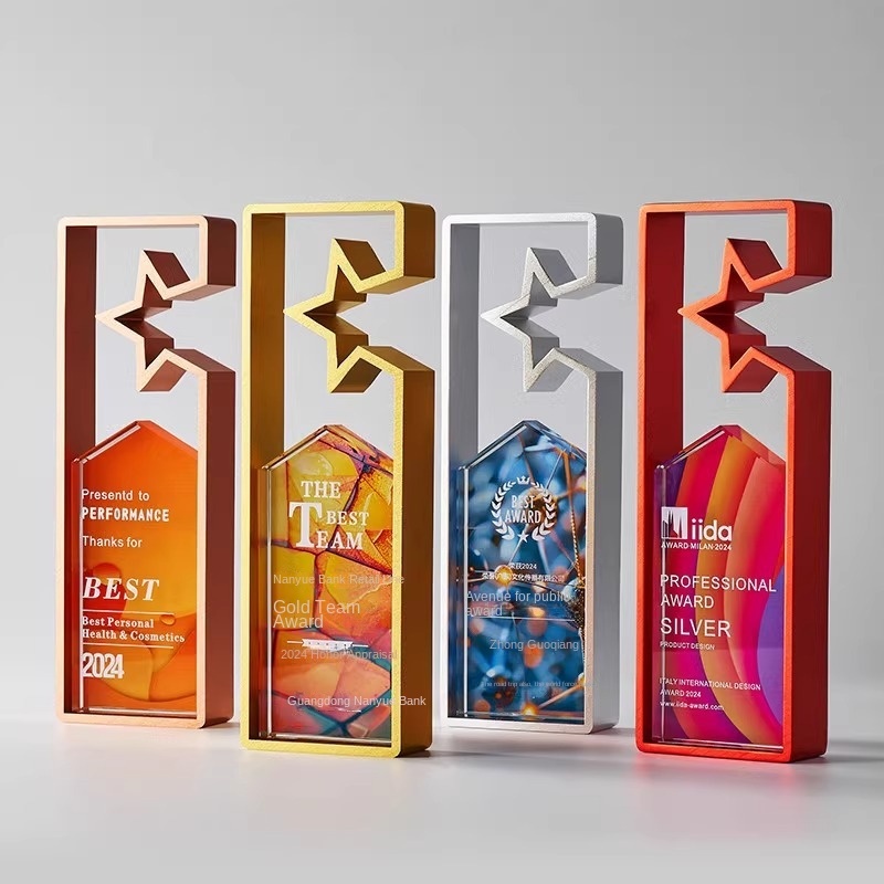 Wholesale Custom High-Grade Metal Trophy with Crystal Medals Plaques Creative Award Crystal Craft Trophies