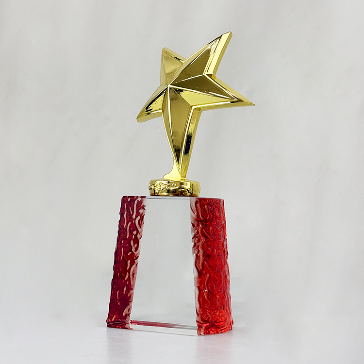 Gold Star Trophy with Gold Silver Bronze Crystal Base Trophy Award
