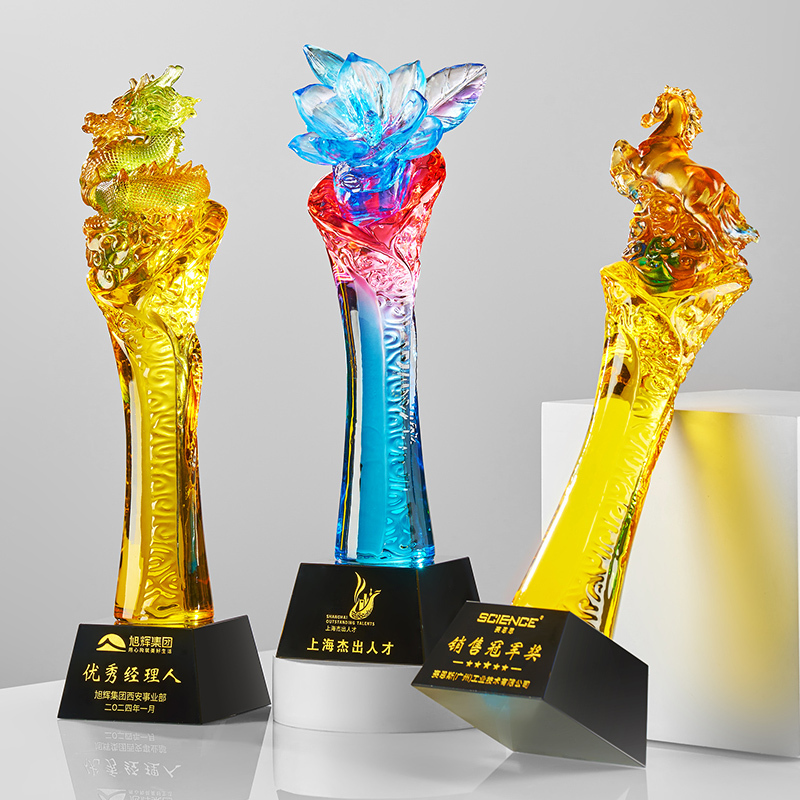 Customized Crystal Trophy Color-printed Liuli Award Ceremony Glaze Honor Annual for Meeting Souvenir
