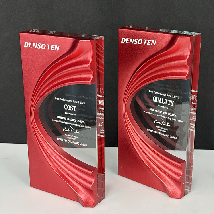 Red Metal Waves Rectangle Crystal Trophy Award MH-LJ0718