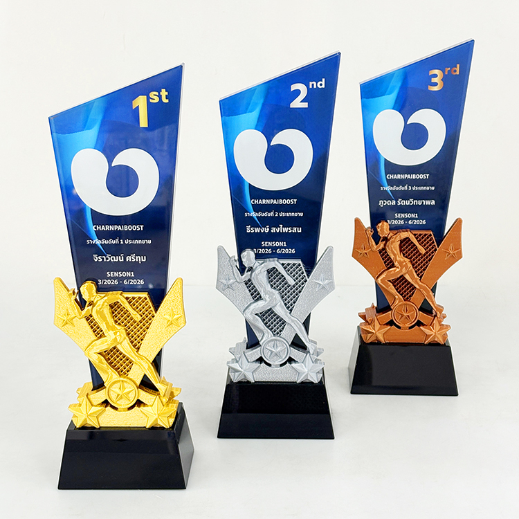 2025 New Design 3D Print Gold Silver Bronze Running Race Sports Crystal Glass Awards Trophy MH-LJ0699