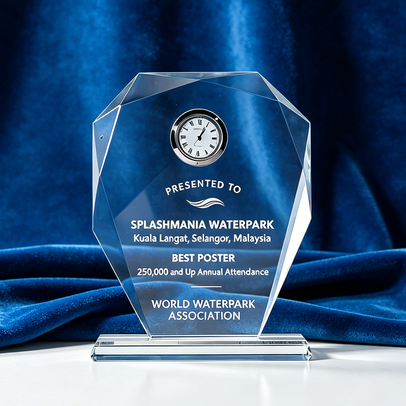 Crystal Clock Trophy Award Custom Engraved Crystal Award Clock Trophy for Business Souvenir