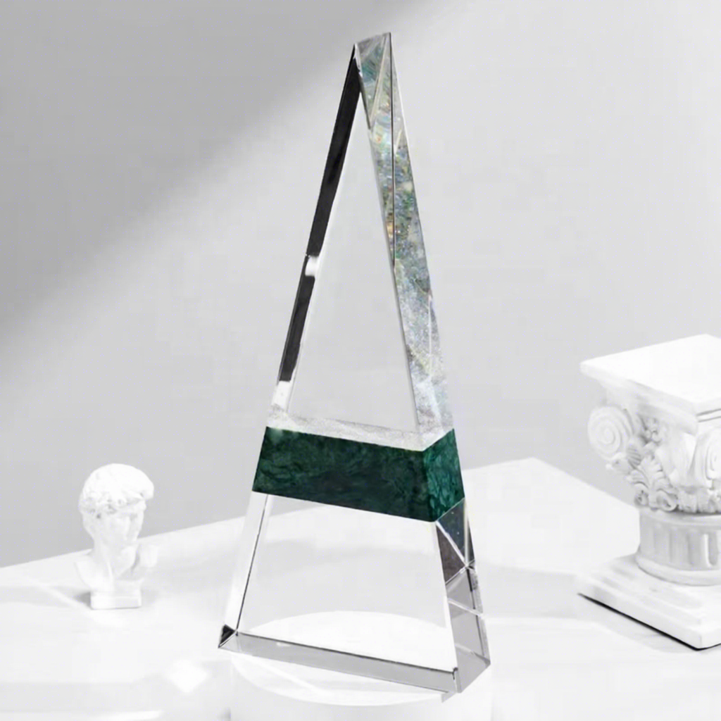 Engraved Crystal Trophy Bases Pyramid Style UV Printing Corporate Glory Professional Custom Logo