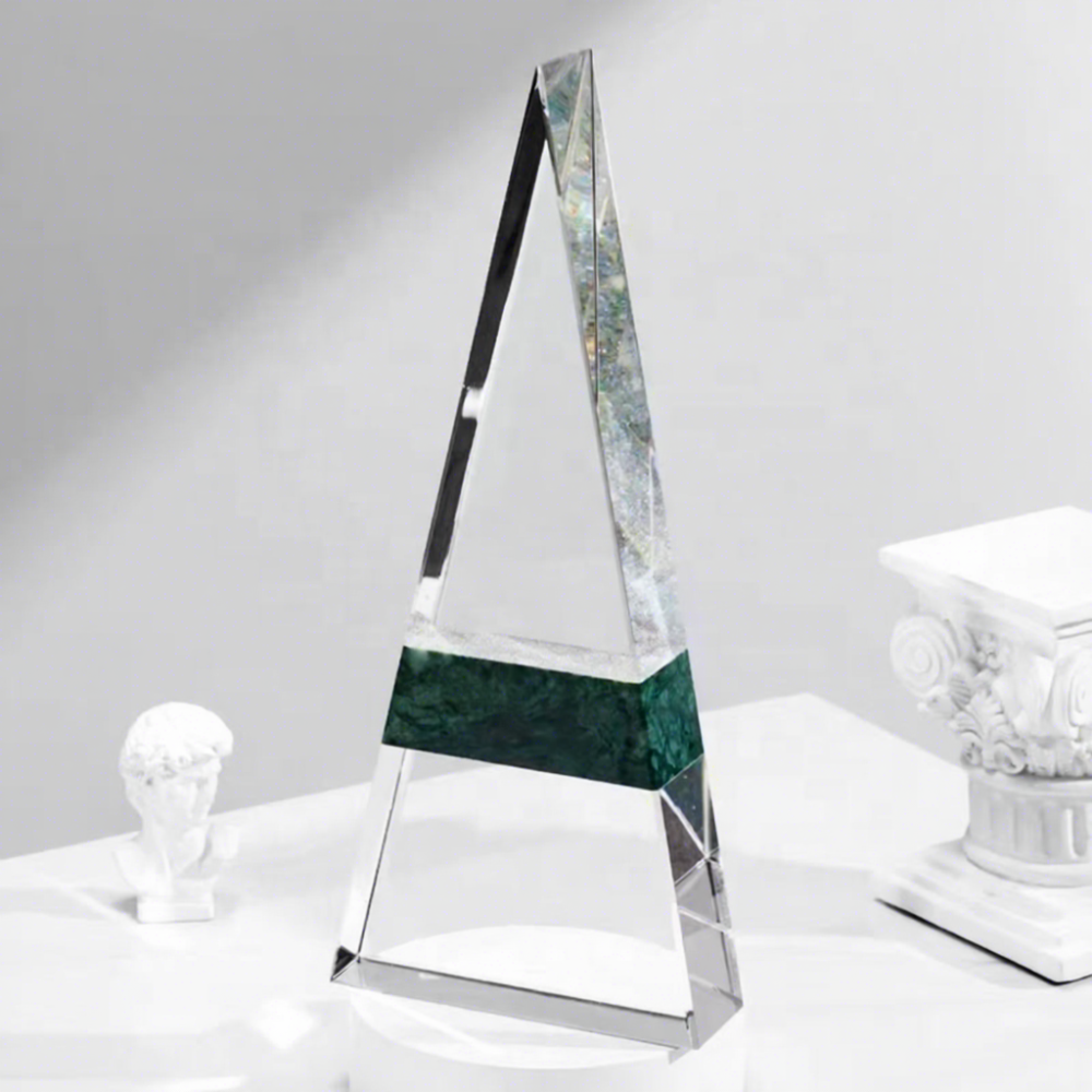 Engraved Crystal Trophy Bases Pyramid Style UV Printing Corporate Glory Professional Custom Logo