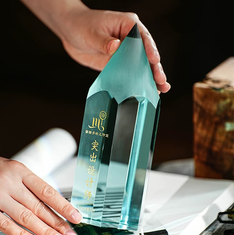Green Clear Pencil Shape Crystal Trophy Awards for Education Graduation Gift MH-J0736