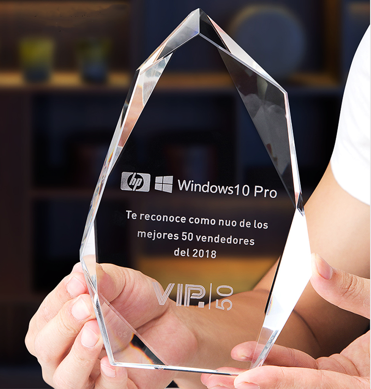 Top 50 Salesperson Honor Plaque, Irregular Faceted Clear Crystal VIP Trophy