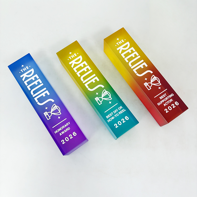 Gradient Rainbow Color Frosted Finishing Rectangle Crystal Trophy MH-LJ0712