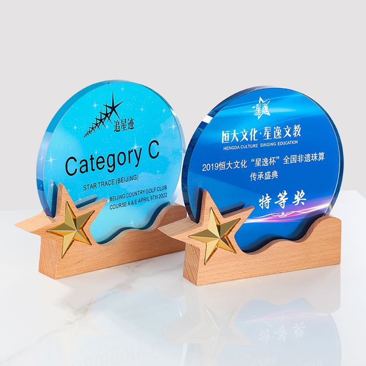 Wholesale Professional Wooden Plaques Awards Color Printing Custom Crystal Trophy