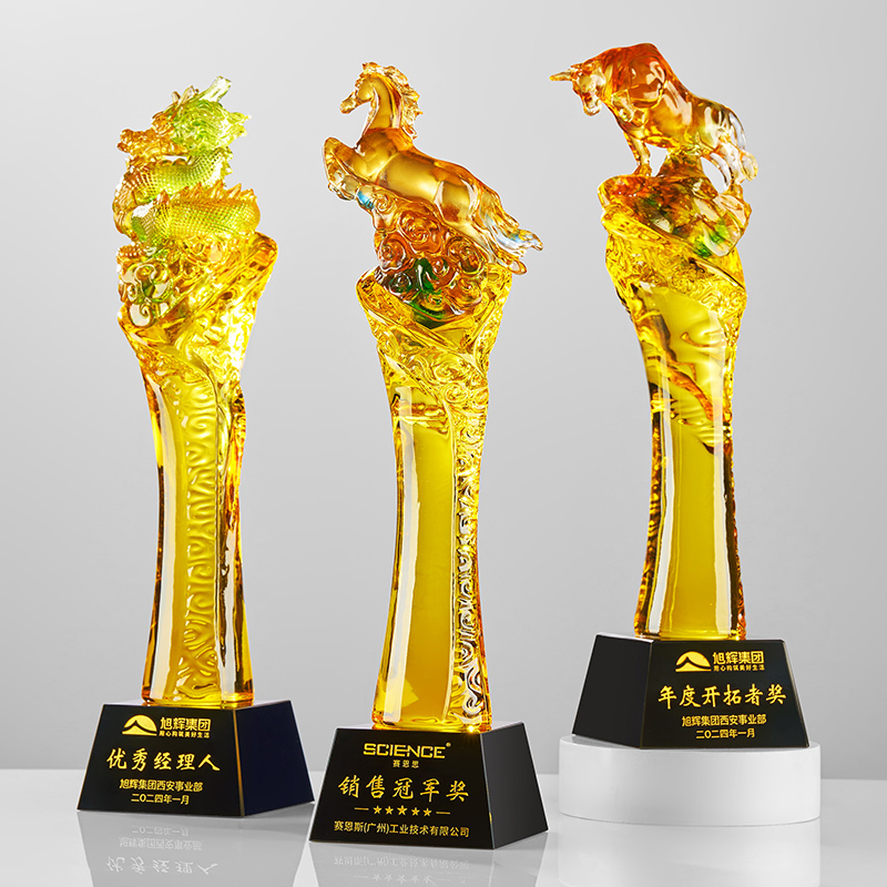 Customized Crystal Trophy Color-printed Liuli Award Ceremony Glaze Honor Annual for Meeting Souvenir