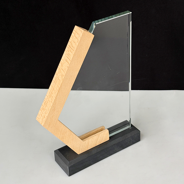 Wooden Crystal Glass Awards Plaque Trophy with Black Stone Base MH-LJ0656