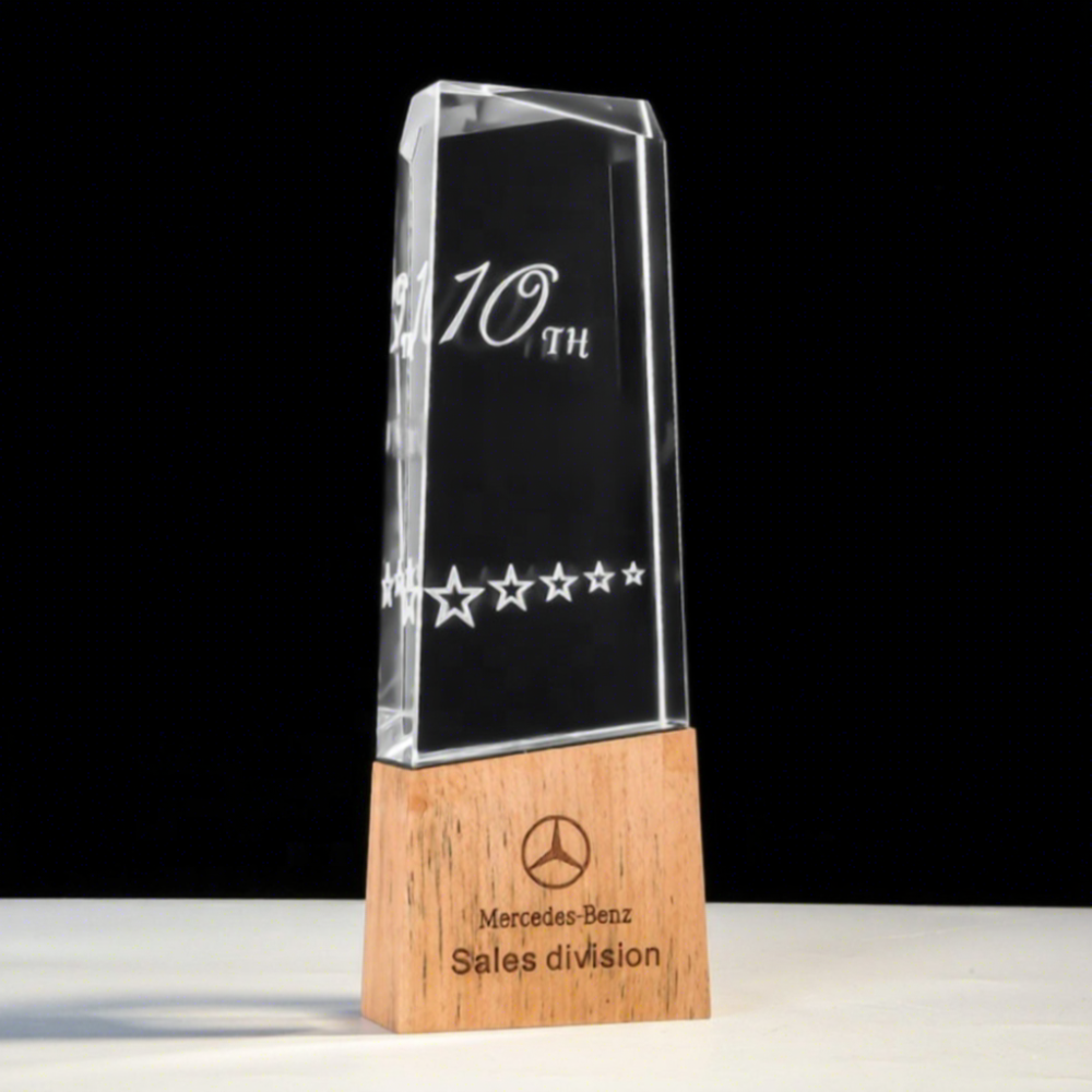 Customized Personalized Logo Engraved Wooden Crystal Plaques Award Commemorative Trophy
