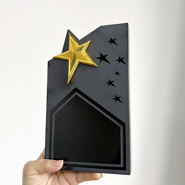 Black Crystal with Gold Metal Star Crystal Trophy Awards MH-MJ0738