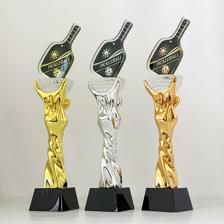 Gold Silver Bronze Resin Glass Crystal Pickleball Sports Trophy MH-LJ0599
