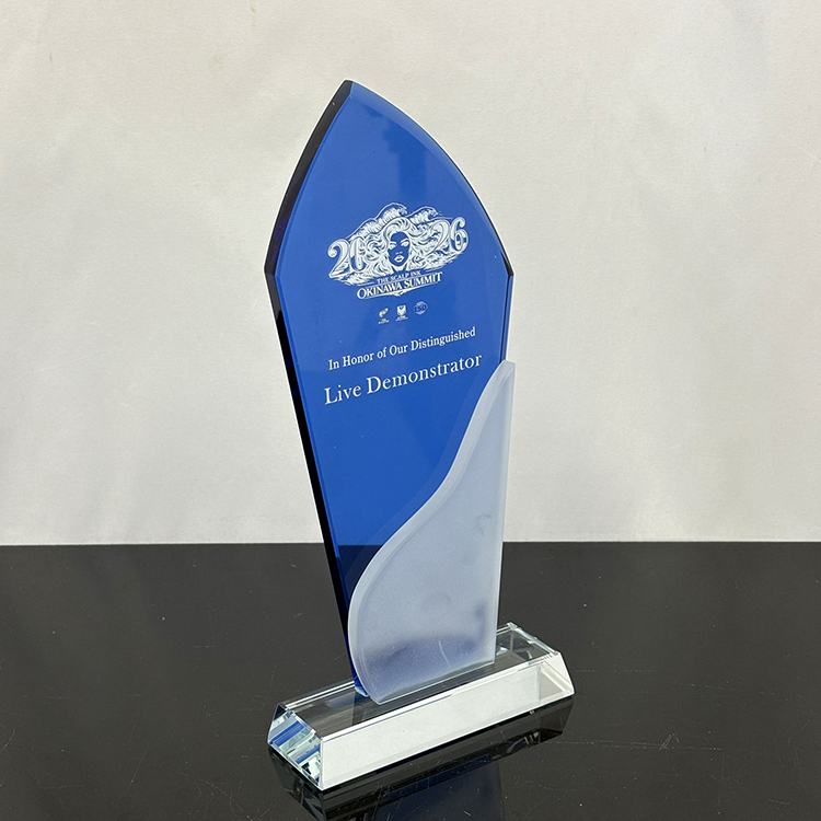 Blue Frosted Clear Crystal Glass Trophy Award MH-LJ0657