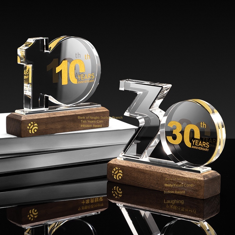 2024 Crystal Trophy Custom-Made Anniversary Badge Inlaid Medal Excellent Staff High-Grade Number-Shaped UV Trophy