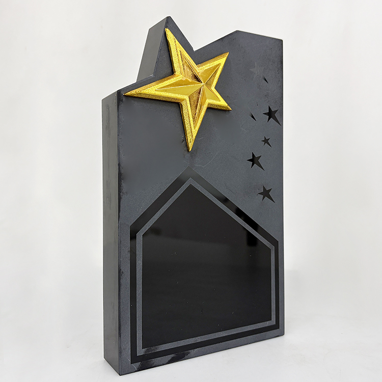 Black Crystal with Gold Metal Star Crystal Trophy Awards MH-MJ0738