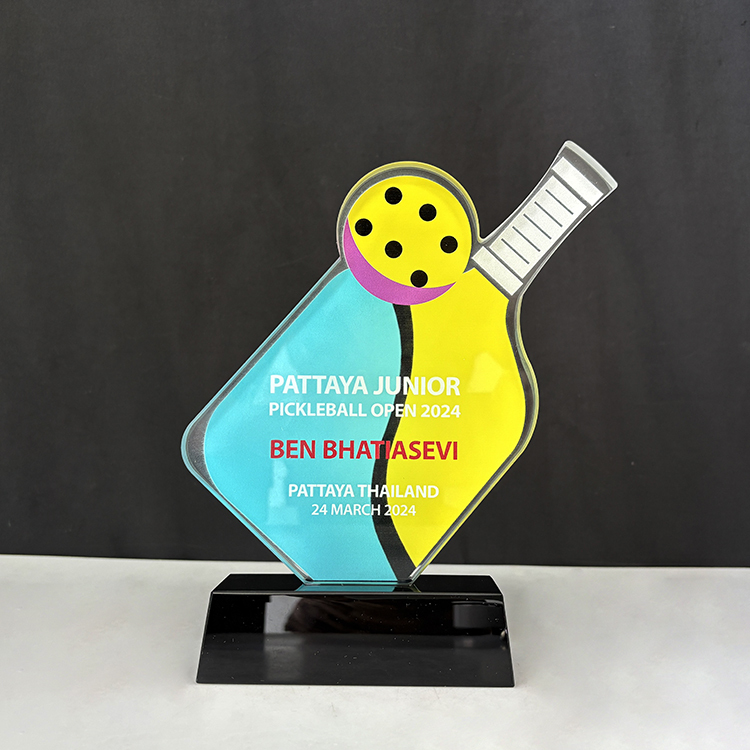 Full Color Printing Glass Crystal Pickleball Sports Trophy MH-LJ0722