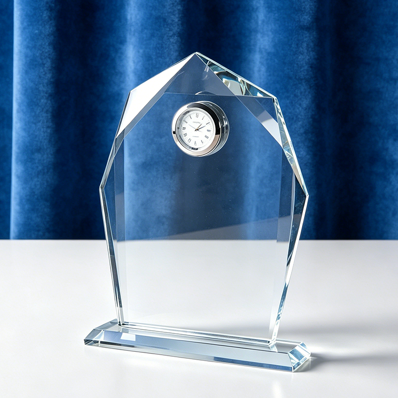 High Quality Crystal Award Trophy Clock Custom Logo Crystal Trophy Clock for Gift Award Souvenir