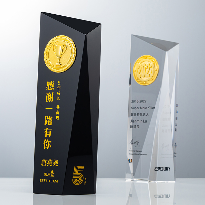 Small Bridge New Product Ideas Wholesale Custom Black and White Crystal Trophy with Beveled Corners