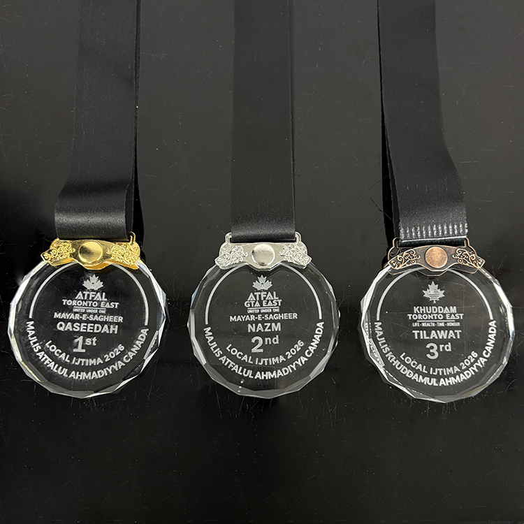 Gold Silver Bronze Metal Personalized Clear Glass Crystal Medal with Ribbon MH-LJ0751