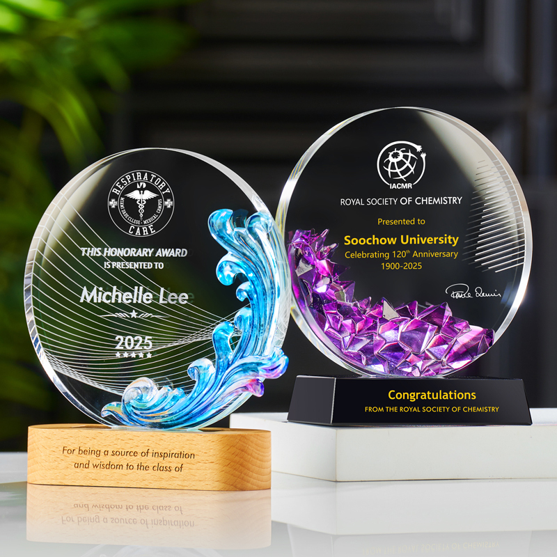 Customized Round Crystal Trophy Liuli Award Ceremony Glaze Honor Event Rewards