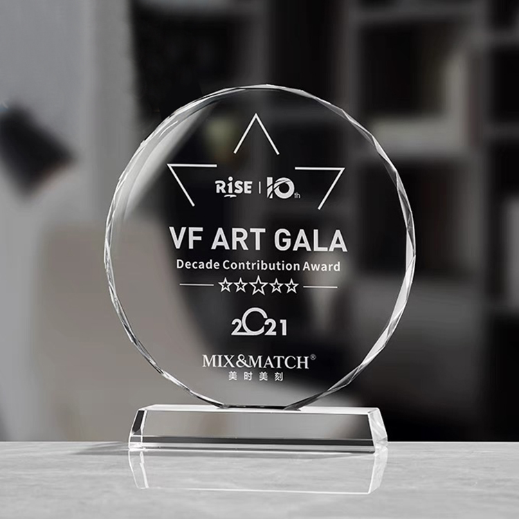 Custom Handmade Green Octagon Round Blank Crystal K9 Glass Photo Frame Trophy Award with Wooden Base for Laser Engraving