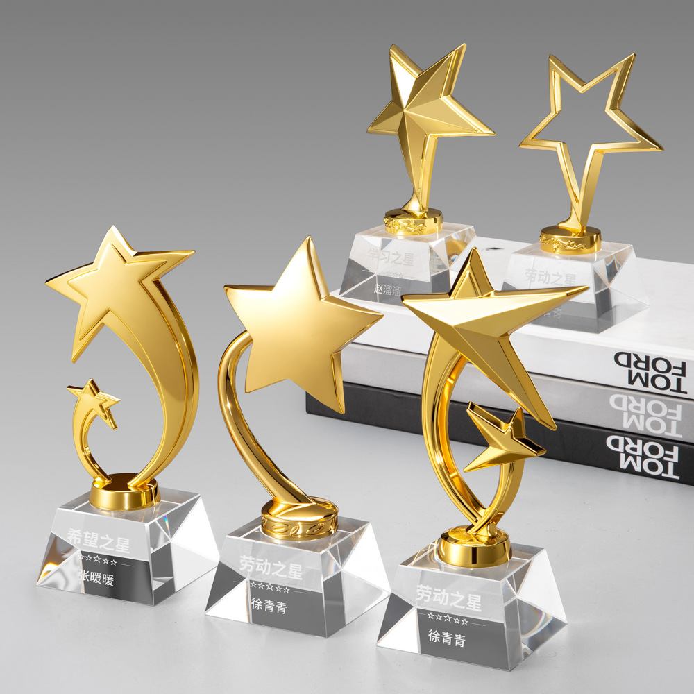 Wholesale Creative Crystal Star Trophy Bulk Buy Sandblasted Custom Logo Dance Sports Award