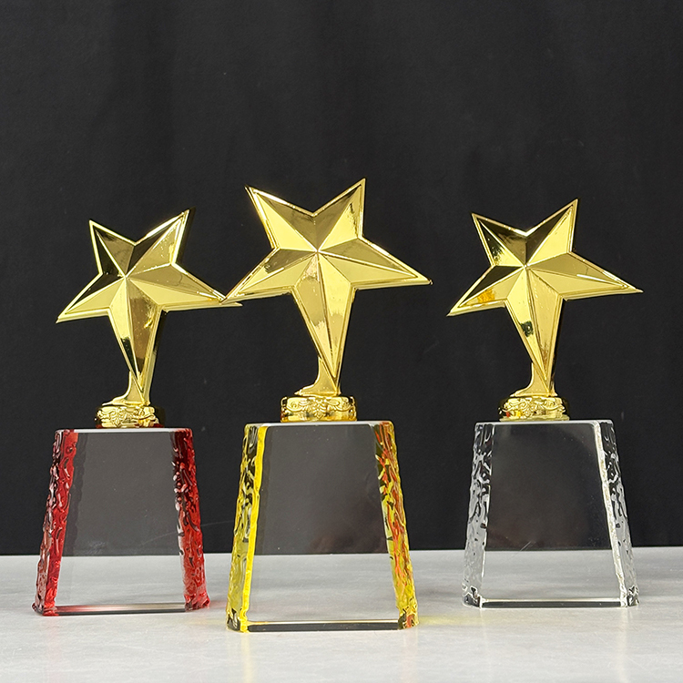 Gold Star Trophy with Gold Silver Bronze Crystal Base Trophy Award