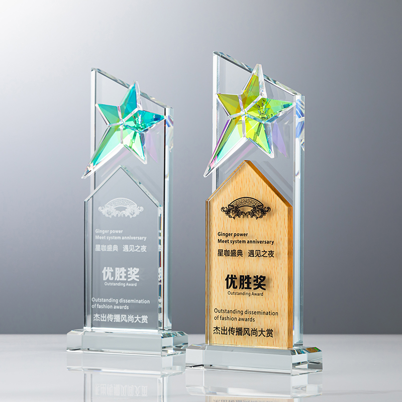 Custom Sport Souvenir Trophy Factory Color Star Crystal Glass Award Premium Trophies Medals & Plaques